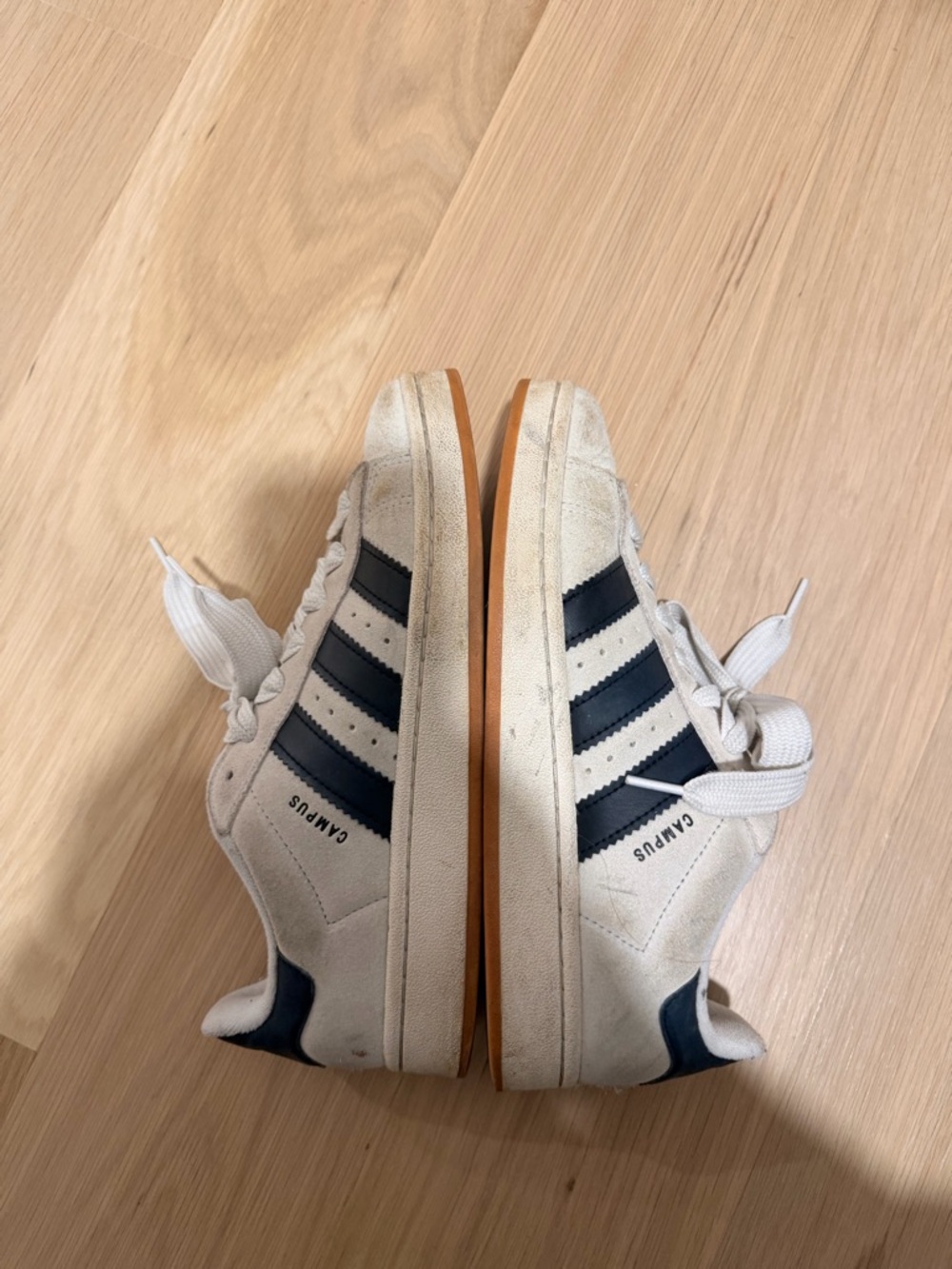 adidas Campus Sneakers in Off-White and Black with Gum Sole